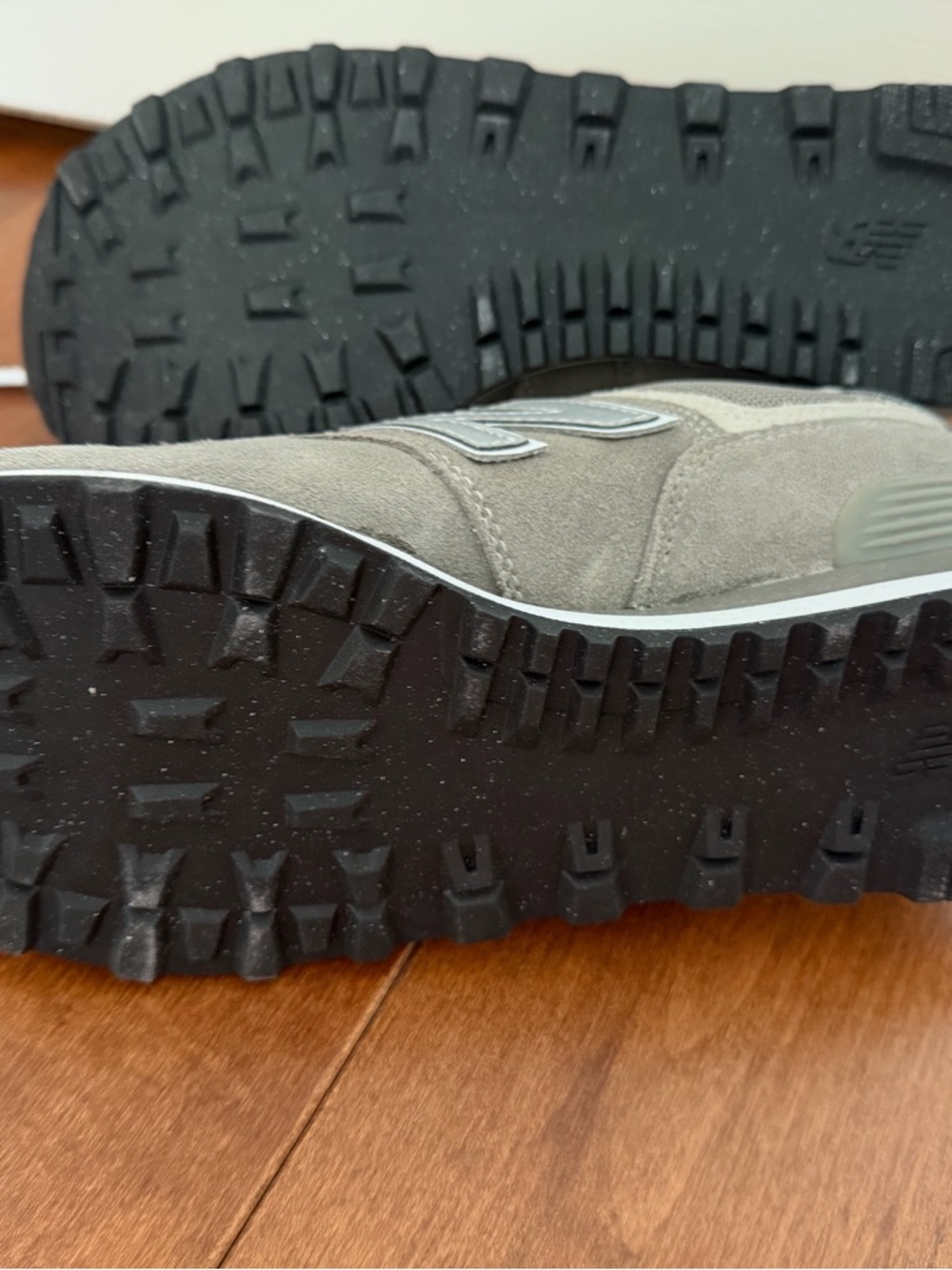 New Balance Grey and White 574 Retro Runner Sneakers - Picture 3 of 3